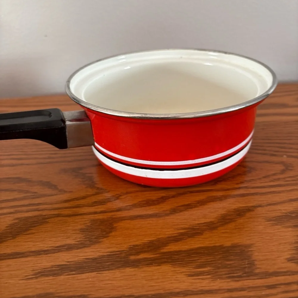 Free w bundle of 2+ Vtg  Red Enamel Saucepan w Lid | Mid Century Cookware
